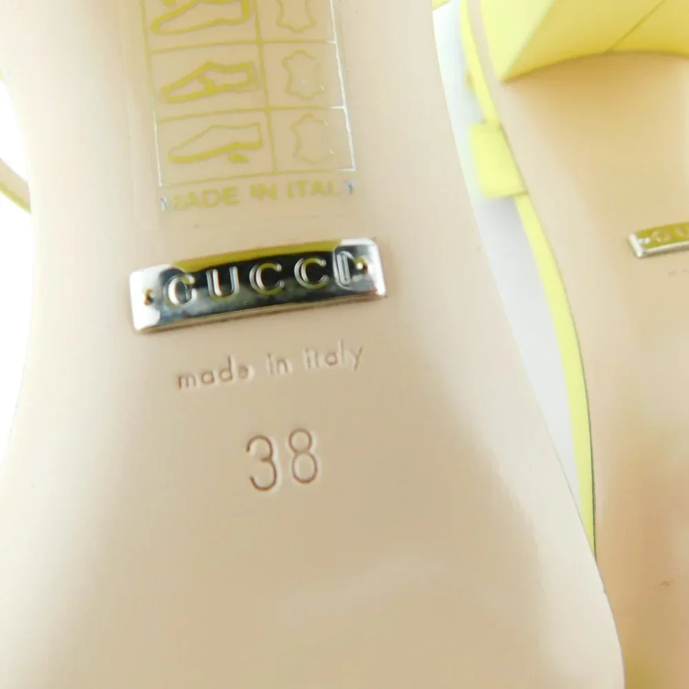 GUCCI GG Logo Sunflower Yellow Leather Ankle Strap Block Heel Sandals 38 - Picture 8 of 11